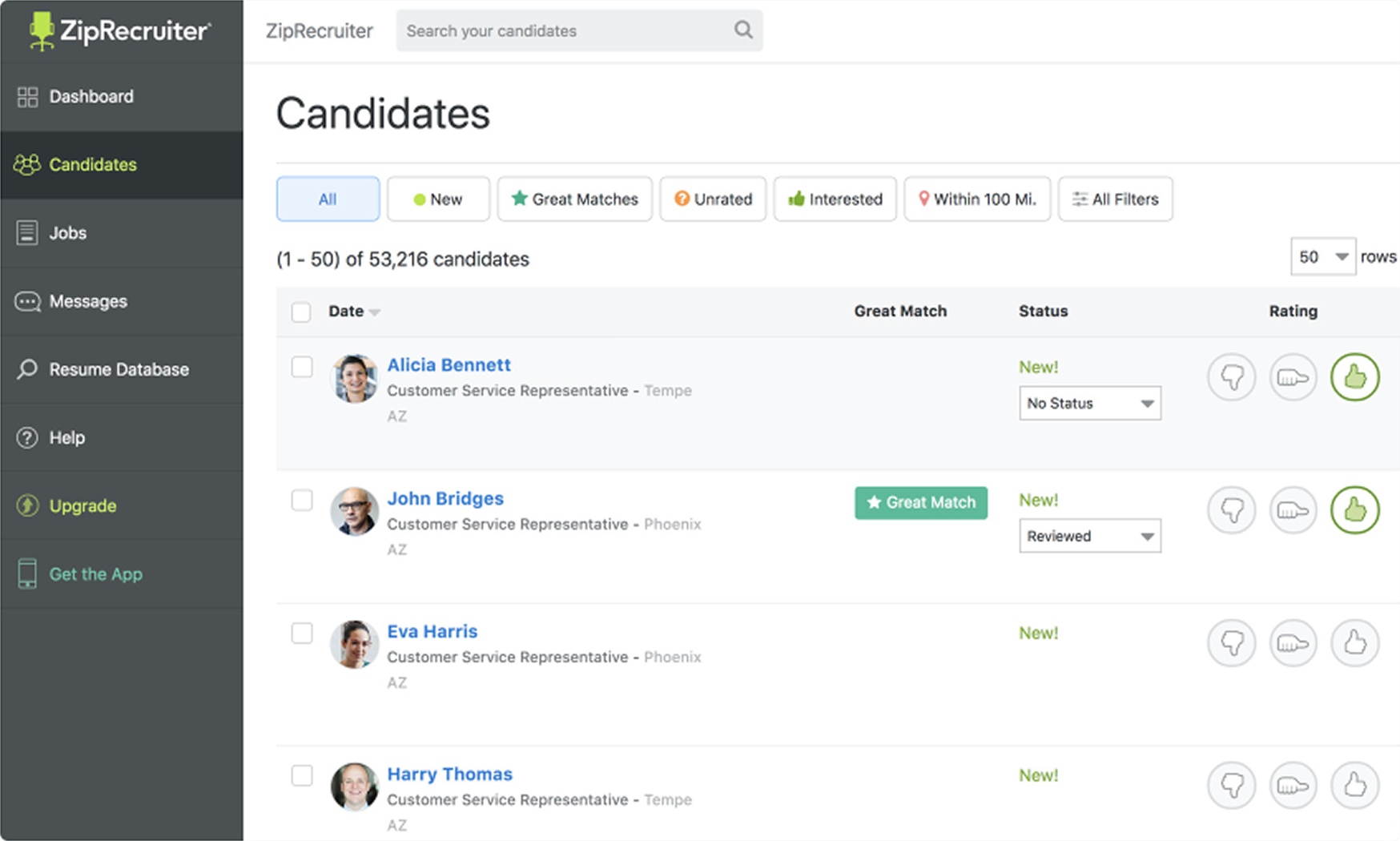 ZipRecruiter candidate management
